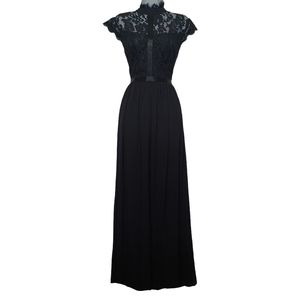 MIUSOL Black Floral Lace Cap Sleeve A-Line Maxi Chiffon Layer Dress X-Large NWT
